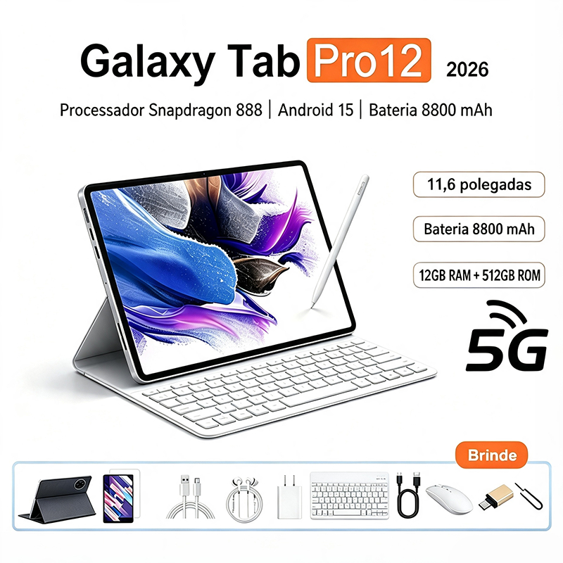 Tablet Galaxy Pro12 | 12GB RAM 512GB | Tela HD 11.6" | Android 155G com | Bateria 8800mAh