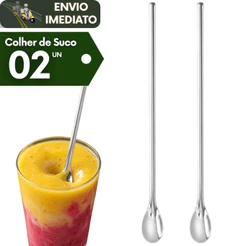 Kit 2 Colher Bailarina Inox Longa 30cm Ideal Para Misturar Drinks Sucos Coquetel Bar Bebidas Barman