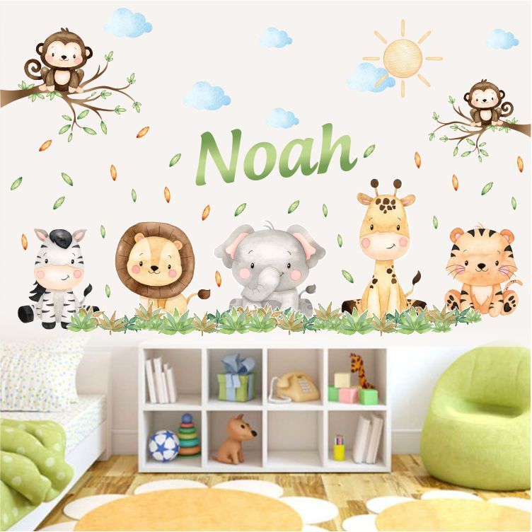 Adesivo De Parede Infantil Safari Floresta + Nome
