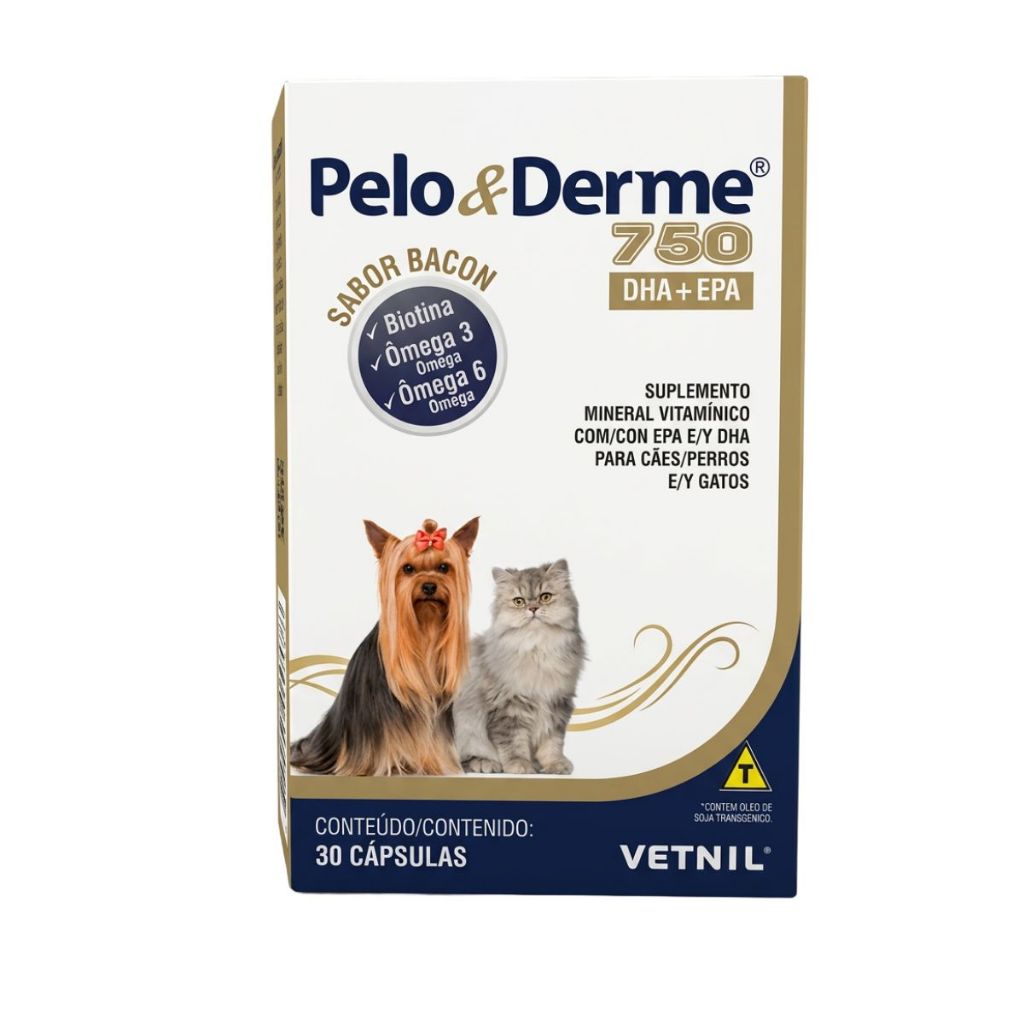 Pelo E Derme 750 - 30 Capsulas Vetnil Omega 3 E 6 dermatite…