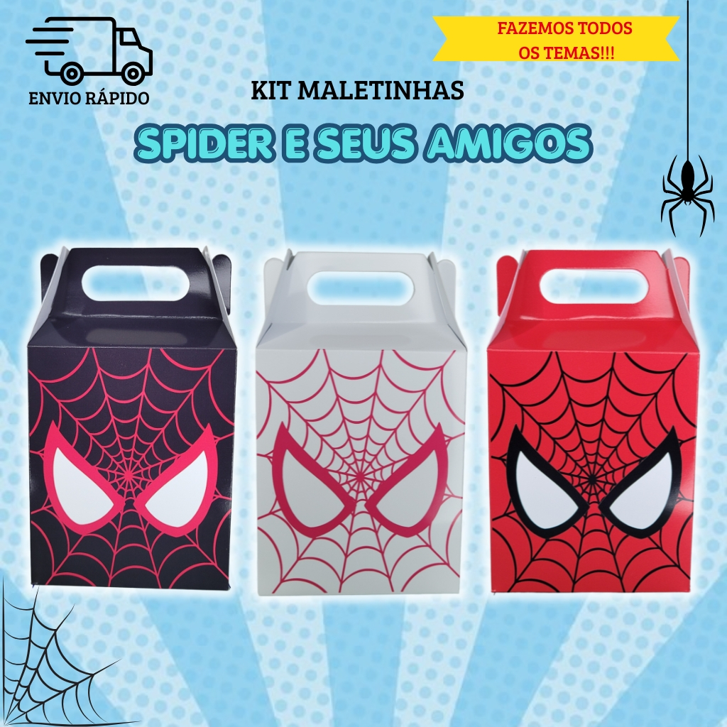 Caixinha Maletinha Personalizada - HOMEM ARANHA / SPIDER E SEUS AMIGOS - Lembrancinha Pegue e Monte
