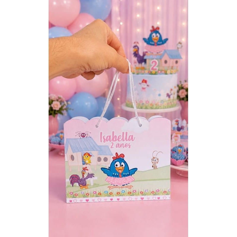 Sacolinha Personalizada Galinha Pintadinha Rosa Lembrancinha Festa Aniversário