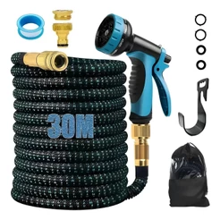 Mangueira De Jardim 30 Metros ExpansíVel Borracha Polyester ReforçAda Kit Completo Com Bico Esguicho Bolsa Suporte Alta