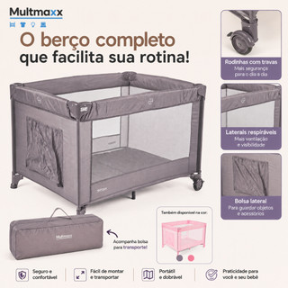 Berço Portatil Cercadinho Infantil Com Colchonete e Bolsa Cercado de Bebê Cercado com Rodinhas