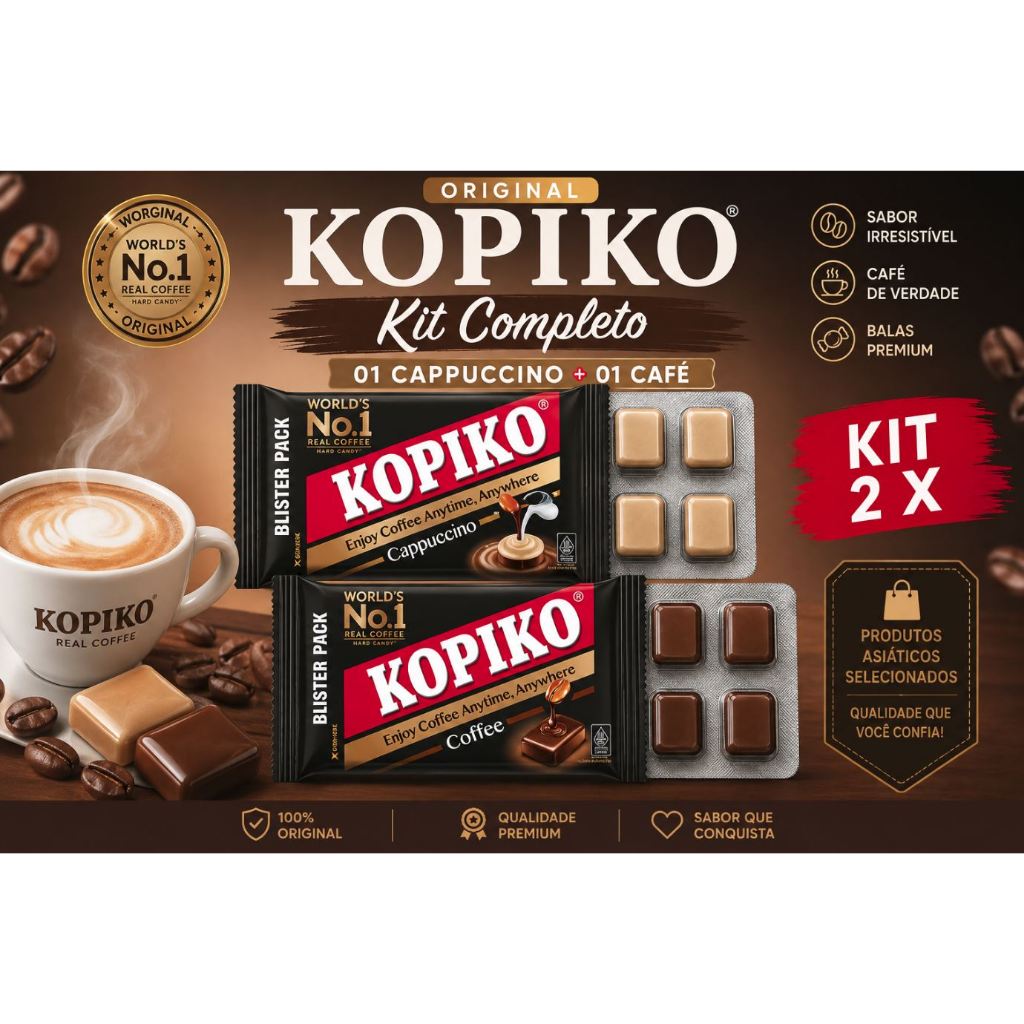 Bala Kopiko Café ou Cappuccino em Cartela Tablete - Bala dos doramas coreanos Importado 32g