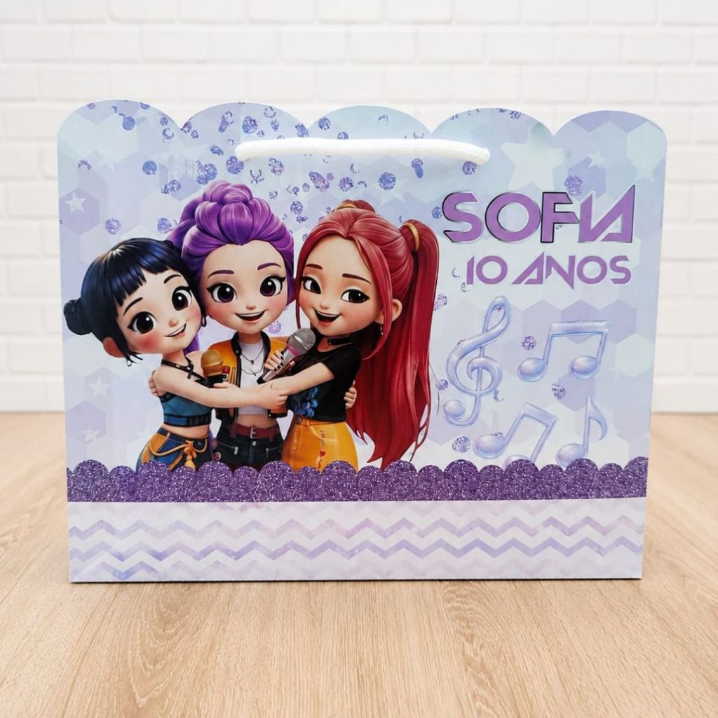 Sacolinha Personalizada Guerreiras do K-Pop , Lembrancinha Festa Infantil, Papel fotográfico 180g