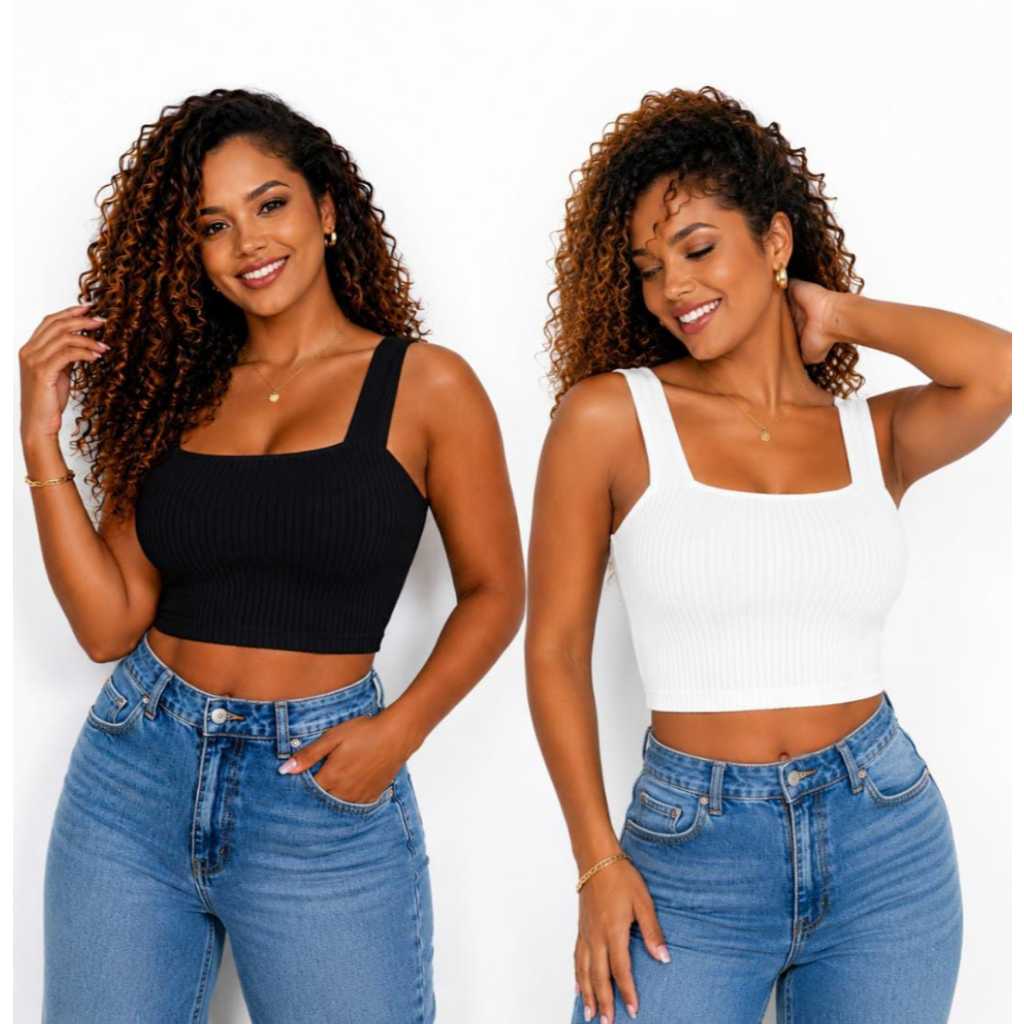 Kit 2 Cropped Feminino Canelada Regata Feminina Camiseta Básica Feminina Croped Regatinha Cropet canelado básico