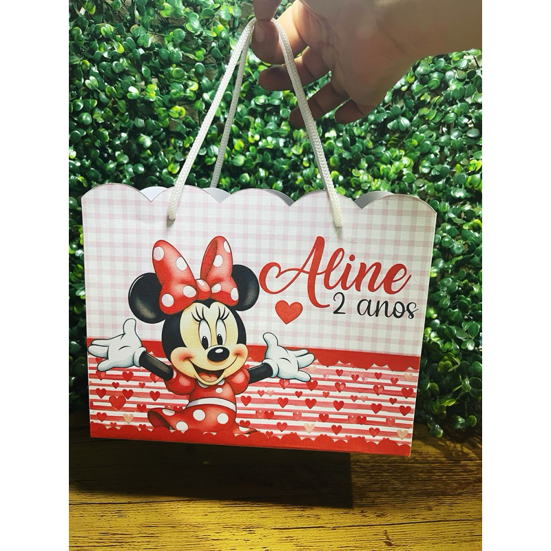 Sacolinha Personalizada Minnie Vermelha + BRINDE Lembrancinha Aniversário Minnie Vermelha