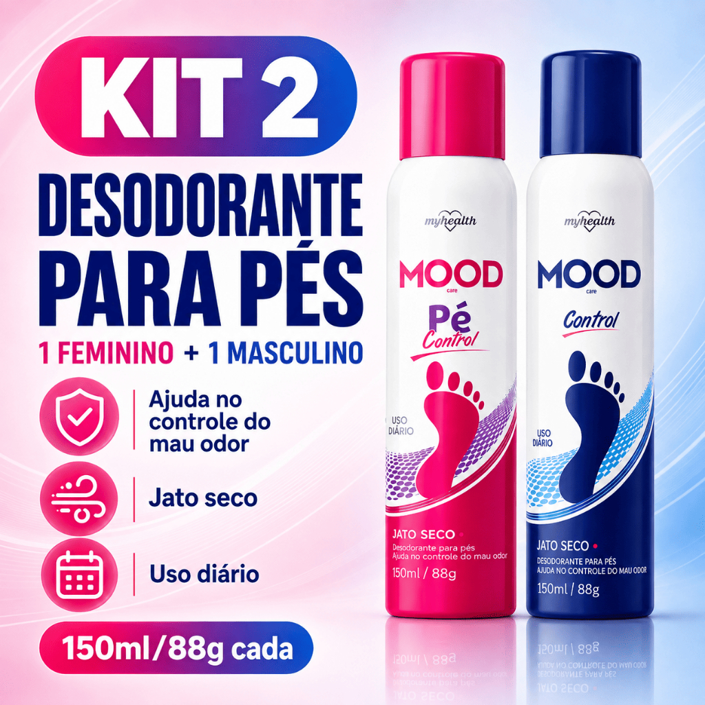 Kit 02 Desodorantes Para Pés Mood Care Jato Seco 150 ml Feminino Masculino Spray Antiodor Uso Diário