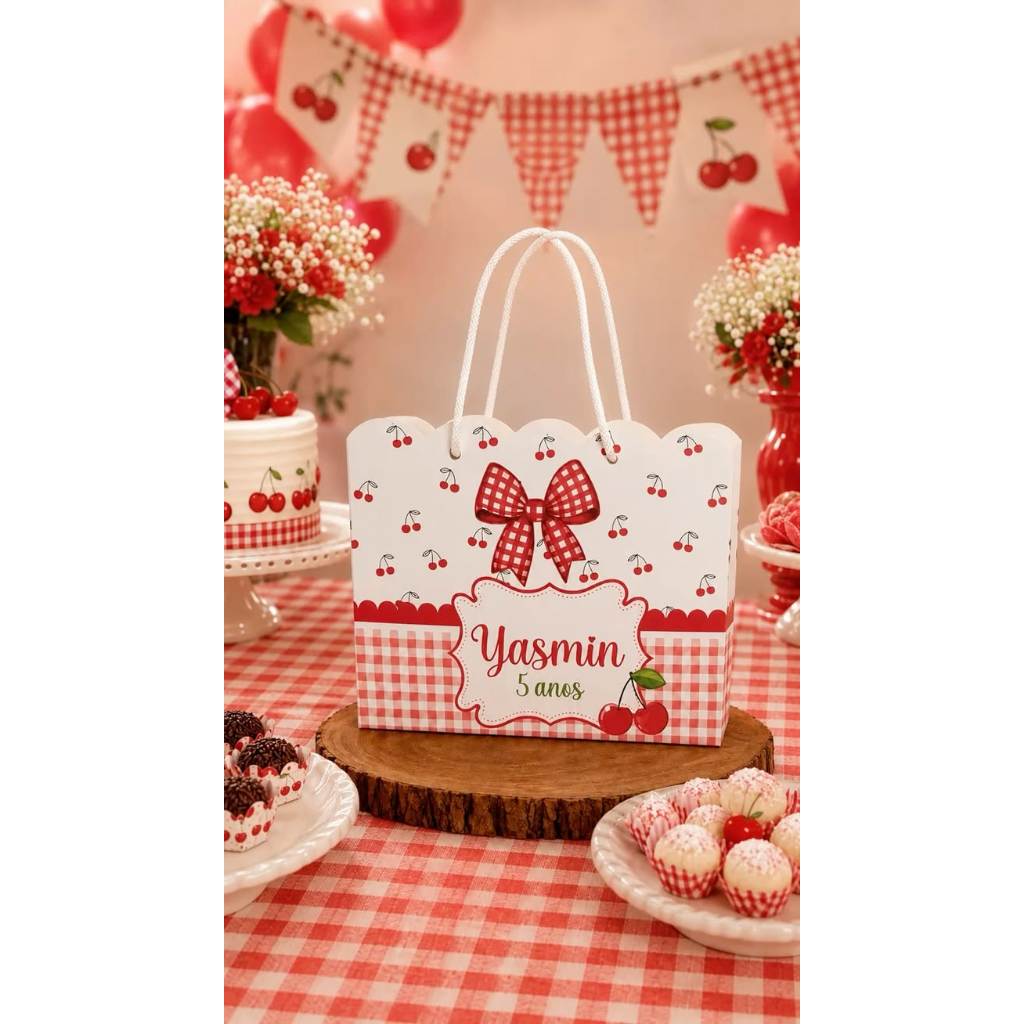 KIT PEGUE E MONTE SACOLINHA CEREJINHA LEMBRANCINHA PERSONALIZADA ANIVERSARIO CAIXINHAS