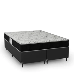 Cama Box Casal Bipartido Couro Preto + Colchão D33 One Face Suede Preto - e-Shop Casa