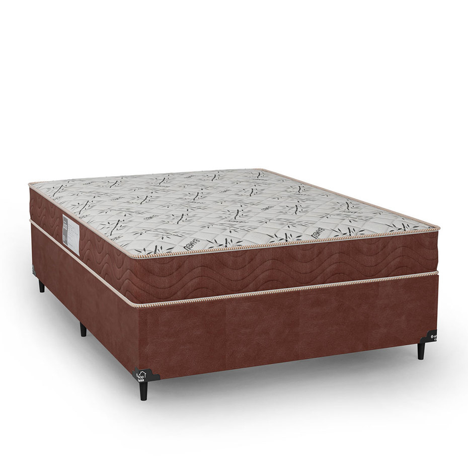 Cama Box Casal + Colchão D33 One Face - Suede Marrom - e-Shop Casa