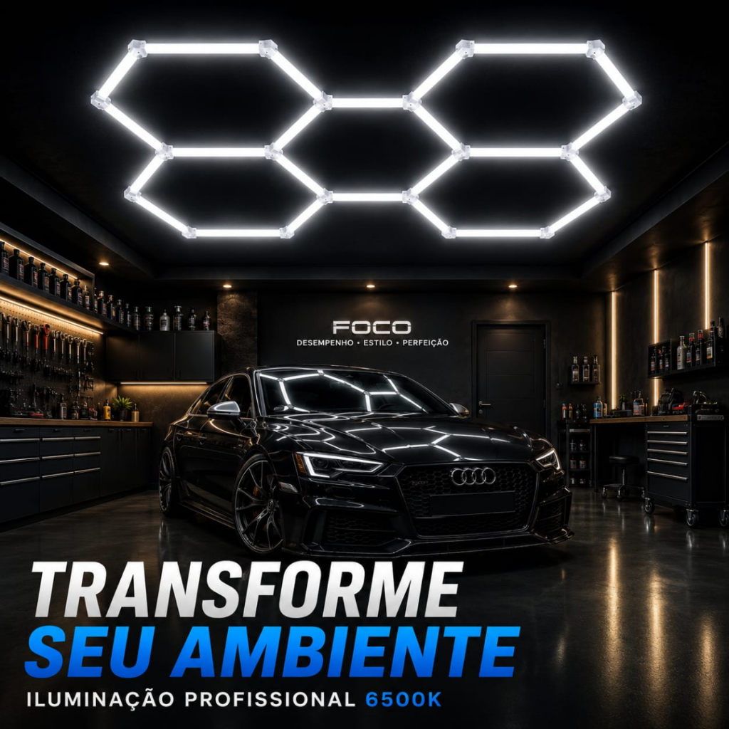 Luminária Colmeia 6500K LED Profissional 3 Cores, Bivolt, 5 Células para Estética Automotiva