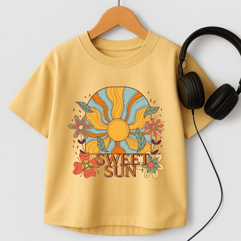 Camiseta Feminina Manga Curta T-shirt menina Promoção 100% Algodão Lançamento Estampa Sweet 4 ao 16 Sun