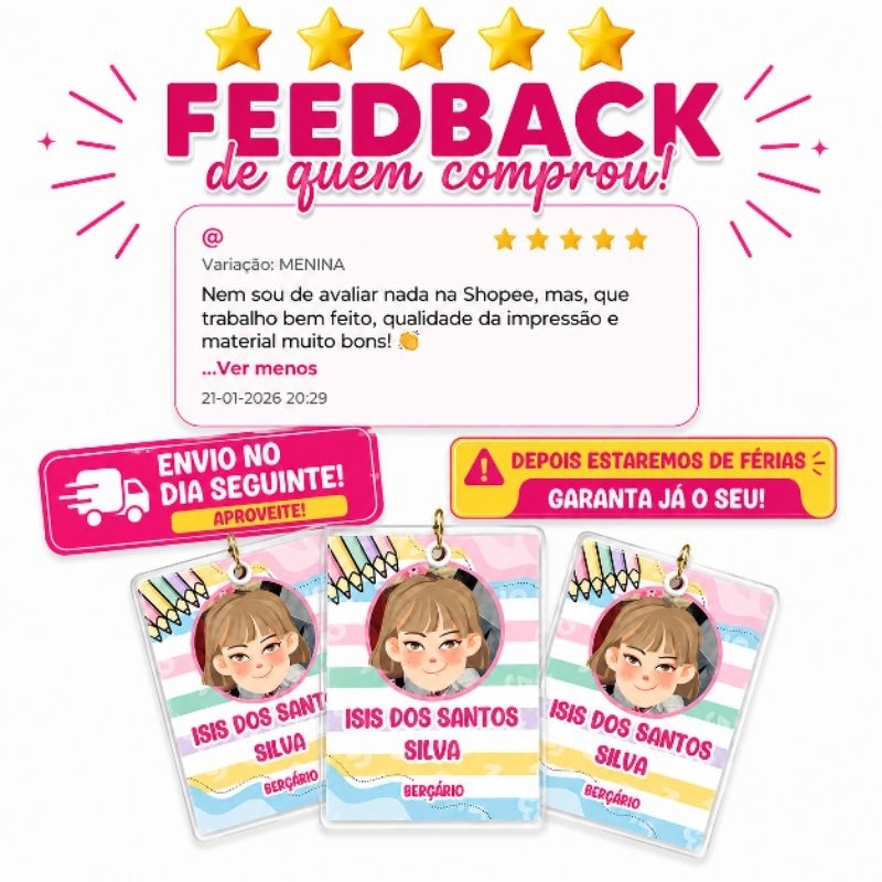 ENVIO RÁPIDO Kit com 3 chaveiros de identificacão personalizado com nome e  Foto para material escolar - Chaveiro Mochil
