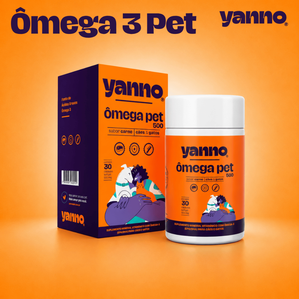 Suplemento Ômega 3 Pet Cães Gatos 30 a 120 Cáps Reduz Queda Pelo Suporte à Saúde Geral Sabor Carne