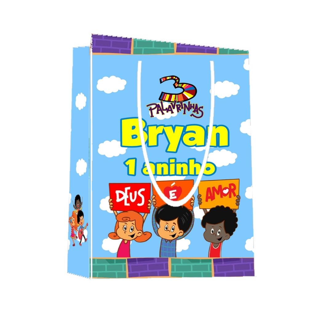 Sacolinha 3 Palavrinhas Personalizada para Aniversário/ Lembrancinha Festa Infantil / Qualquer nome e idade
