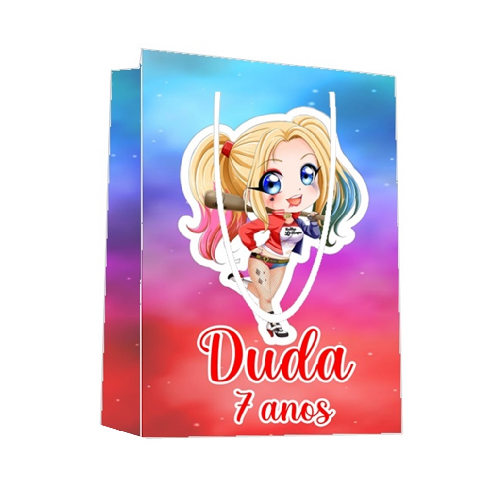 Sacolinha Arlequina Personalizada para Aniversário/ Lembrancinha Festa Infantil / Qualquer nome e idade