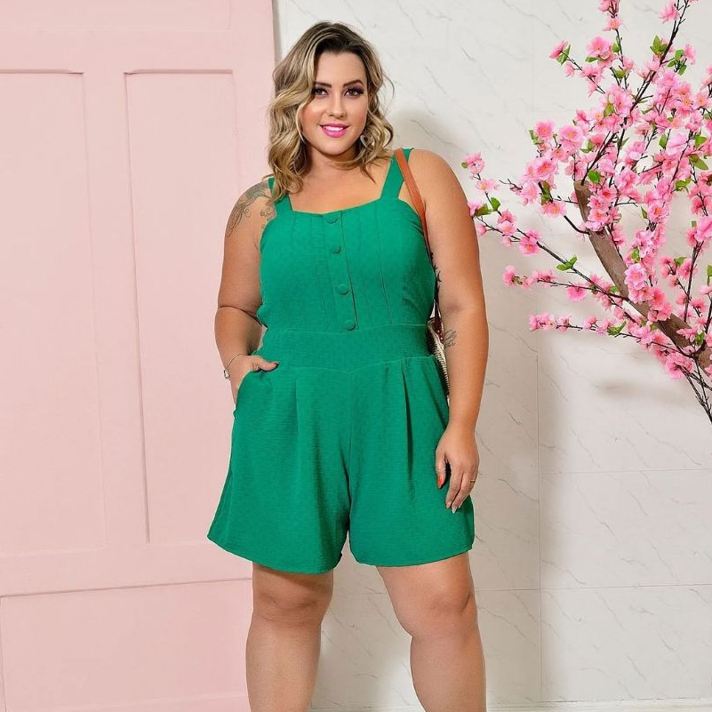 Macaquinho Shorts Duna Verão Regata Alça Larga com Elastex nas Costas Plus Size G1 G2 E G3 Versátil