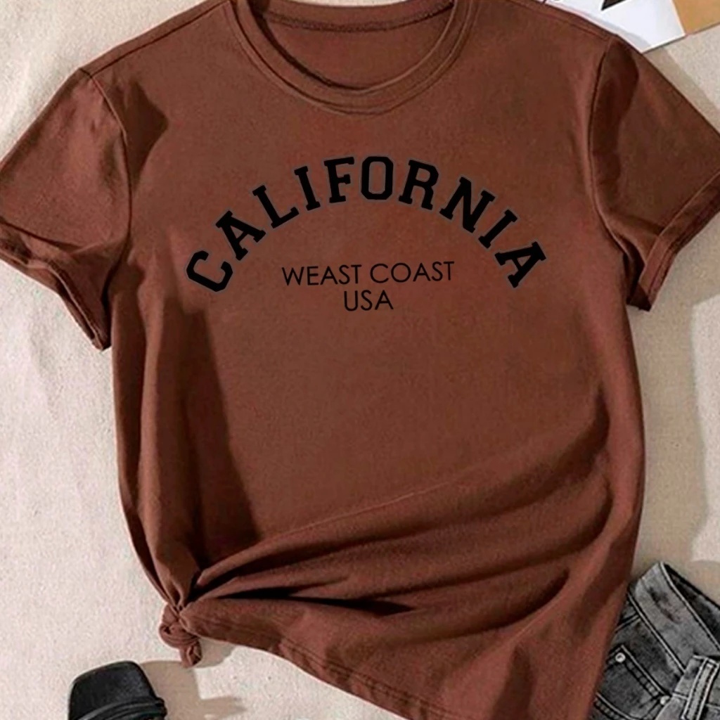 Camiseta Feminina California West Coast USA Estampada Moderna e Confortável Looks Casuais Urbanos e Streetwear