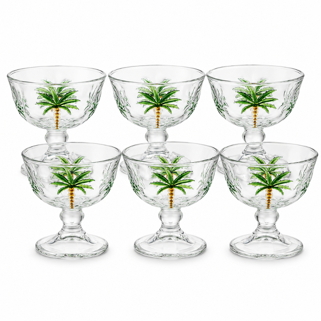 Jogo 6 Taças Sobremesa Palm Lyor 180ml Vidro Cristal Ecológico Decorado Mesa Posta Premium