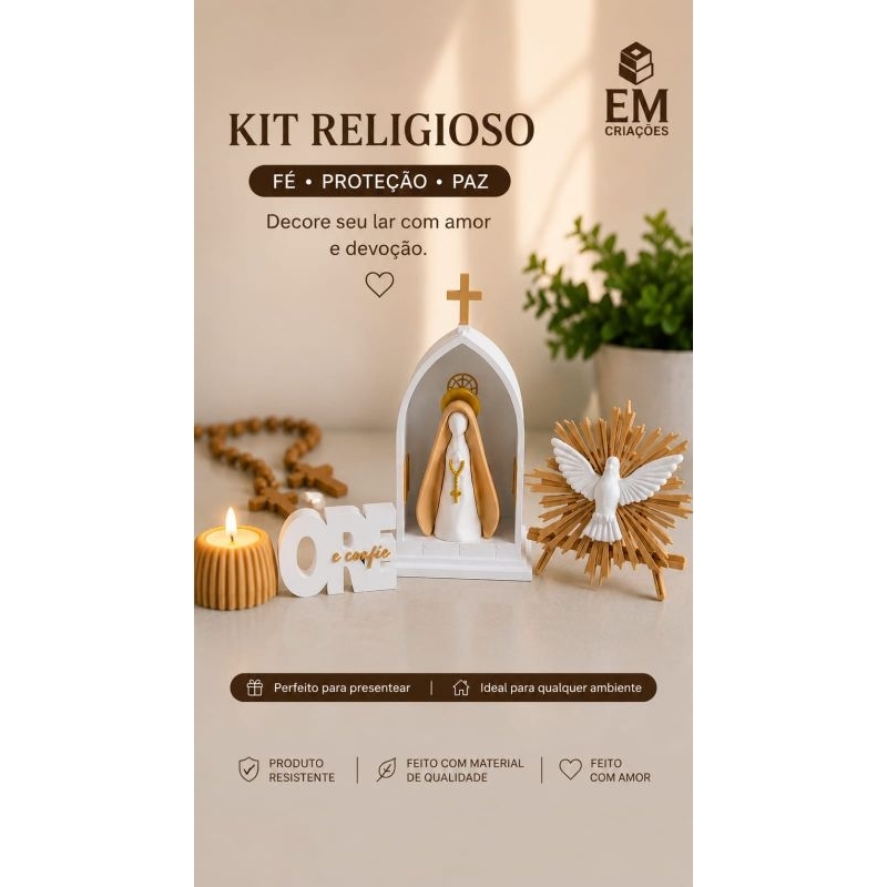 Kit Nossa Senhora Aparecida | Capela  | Cantinho da Oração | Altar Decorativo Religioso | Presente de Fé