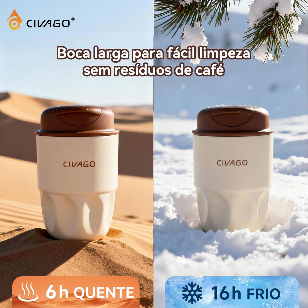 CIVAGO Copo Térmico 300ml Aço Inox 304 Portátil Para Café Revestimento Cerâmico Quente e Frio Garrafa Térmica · foto 2