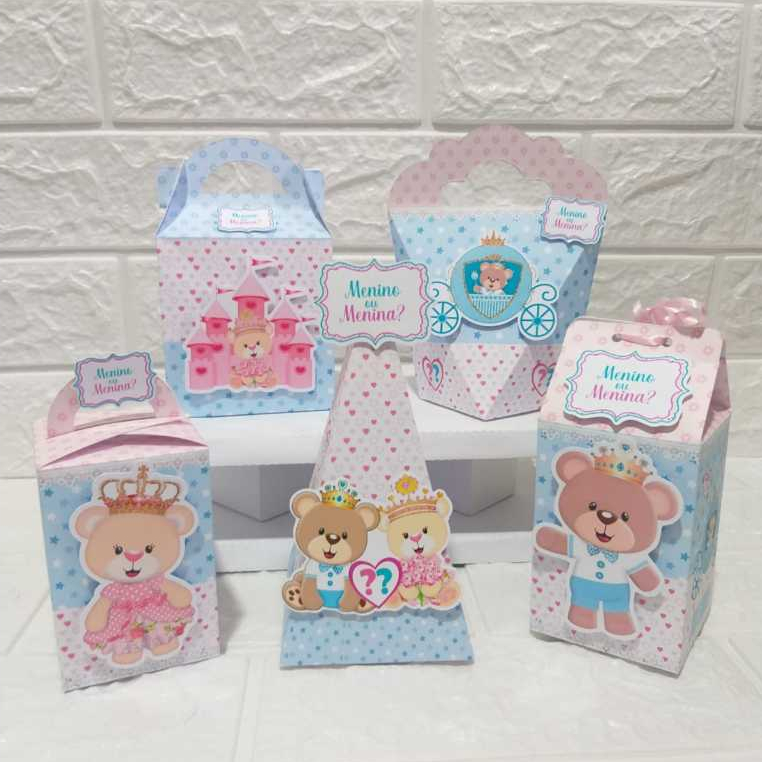 Lembrancinha para Chá revelação - Chá Revelação Urso e Ursa Realeza - Kit festa - Caixinhas Personalizadas
