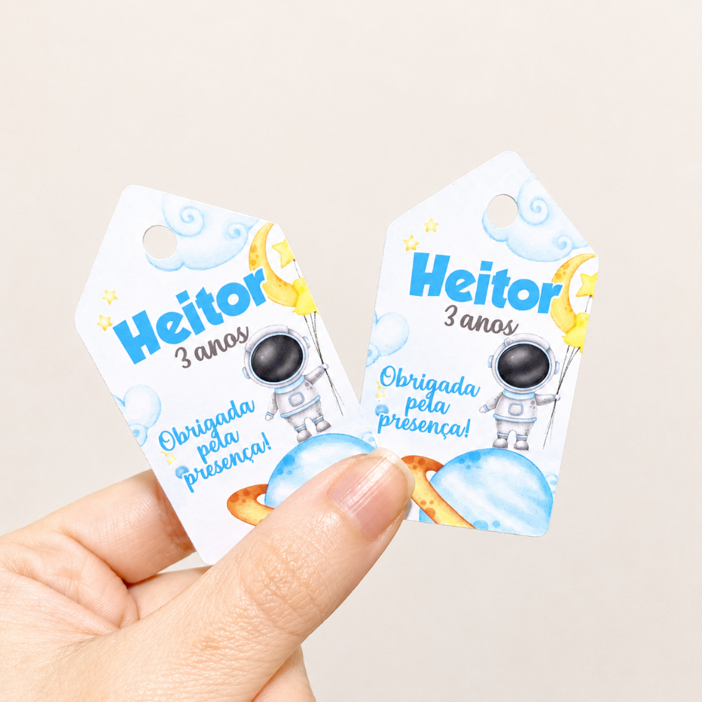 Kit Tags Personalizadas para Lembrancinhas Astronauta Menino | Festa Infantil | Aniversário