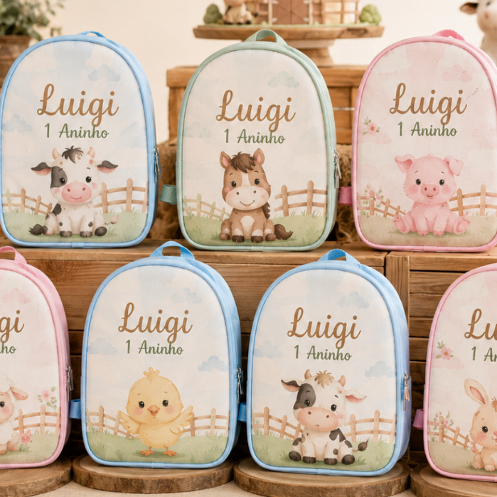 Kit 15 Mochila Personalizada Fazendinha Animais Para Lembrancinha De Aniversário Infantil