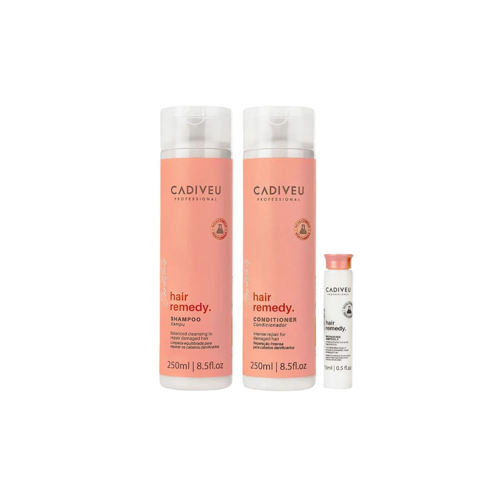 Cadiveu Kit Hair Remedy Shampoo 250ml + Condicionador 250ml e Ampola 15ml