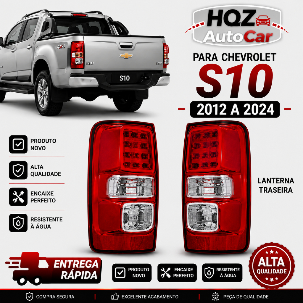 Lanterna Traseira Chevrolet S10 2012 2013 2014 2015 2016 2017 2018 2019 2020 2021 2022 2023 2024 Com LED