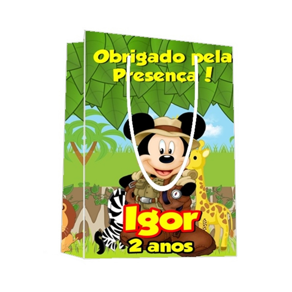 Sacolinha Mickey Safari Personalizada para Aniversário/ Lembrancinha Festa Infantil / Qualquer nome e idade