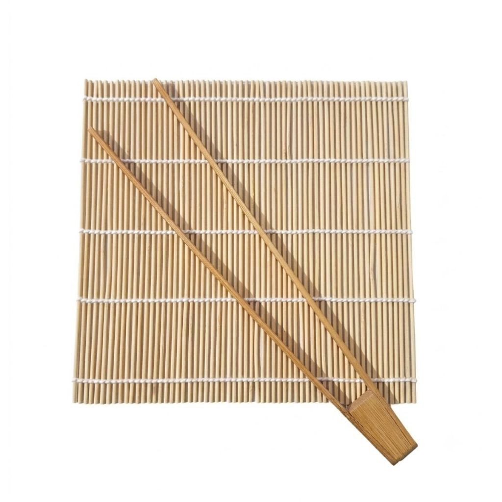 Kit Esteira Sushi e Pegador 30cm De Bambu Pinça Culinária Frituras Saladas Pães - Kit 2 ou 1 unidade