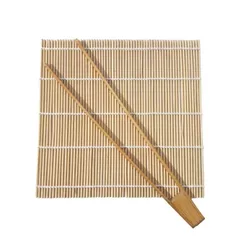 Kit Esteira Sushi e Pegador 30cm De Bambu Pinça Culinária Frituras Saladas Pães - Kit 2 ou 1 unidade