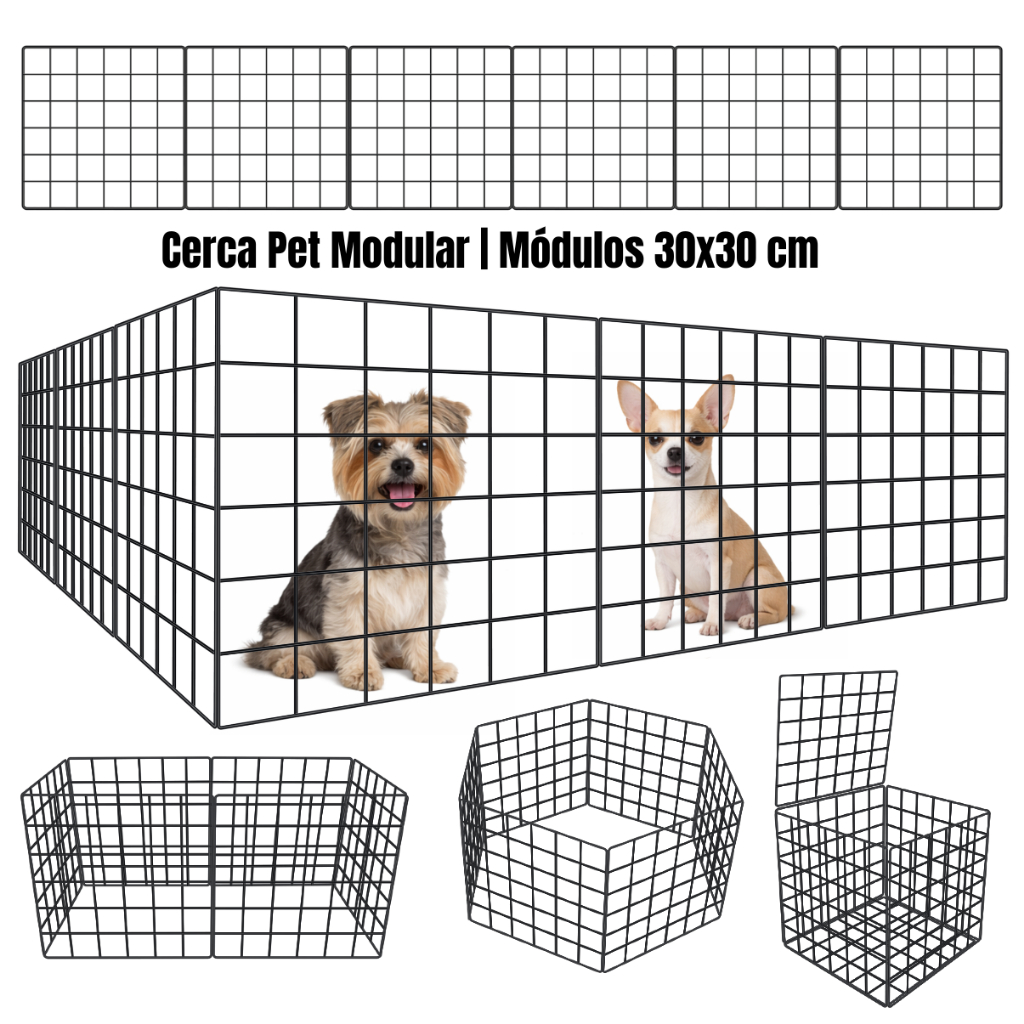 Cercadinho Pet para Cachorro Filhote Grade de Metal 30x30 cm Até 12 Módulos