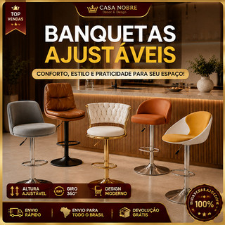 Banco Giratório Ajustável Altura Banco de Cozinha com Assento Confortável Base Metálica Cromada para Balcão e Bar