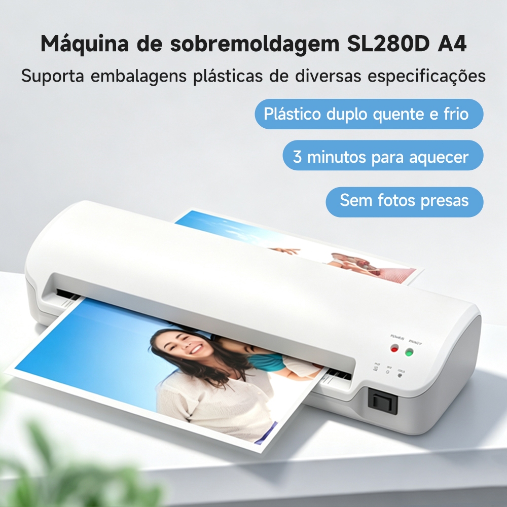 Plastificadora e Laminadora A4 10 Bolsas De Plástico+Cortador De Papel Função+ Fria E Quente + Abs Anti-Atolamento 220V
