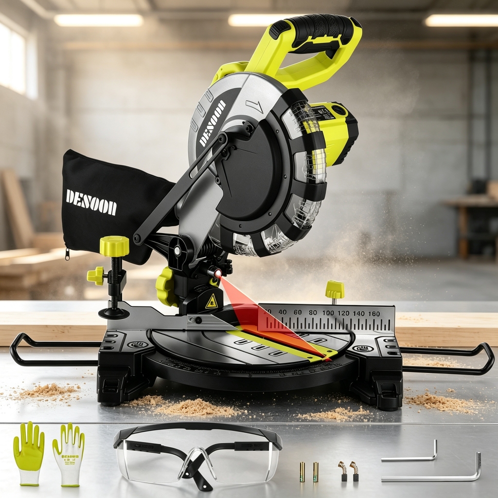 Serra De Esquadria 1200w Elétrico Profissional Com Guia Laser Disco 210mm 24T E Acessórios Desoon