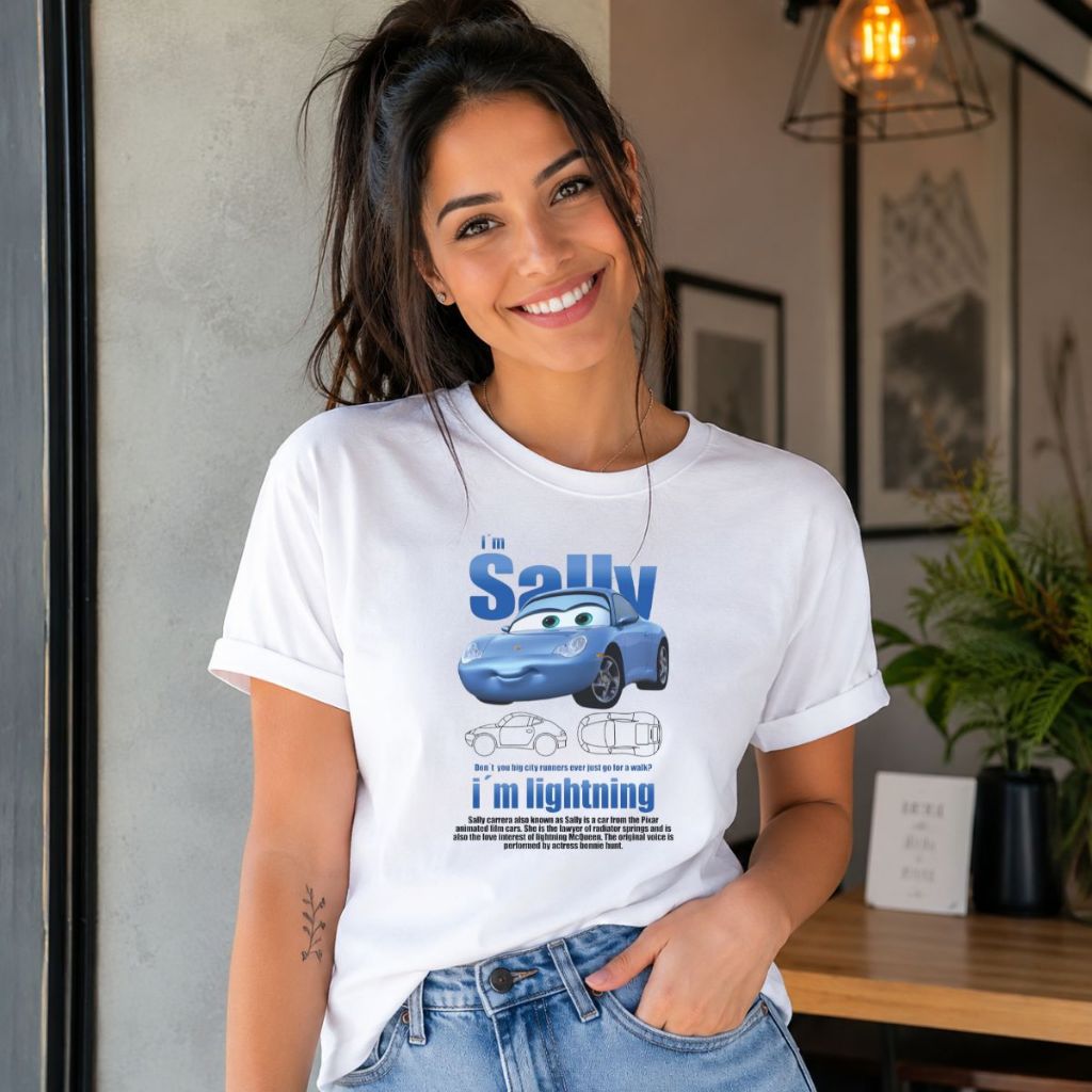 Camiseta Feminina Sally Carros 100% Algodão Premium Estampa Exclusiva Camisa Casual Confortável Presente Criativo Envio