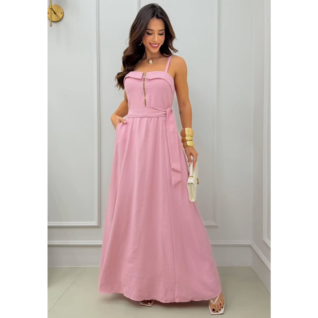 Vestido Isabella, acompanha cinto, zíper funcional, Elegante e Casual, Primavera-Verão.