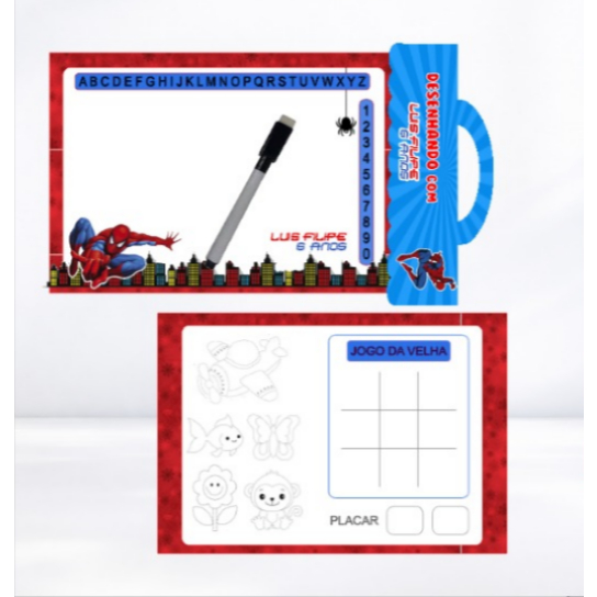 Lousa Mágica Personalizada HOMEM ARANHA ADULTO E BABY com caneta Apagável Festa Infantil Lembrancinha de aniversário