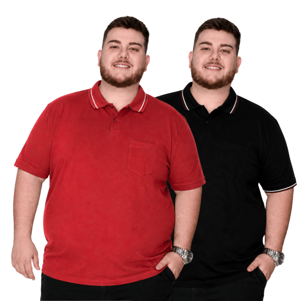 Kit 2 Camisetas Masculina Polo Bordado Plus Size G1 Preto Vermelho Algodão Camisas Casual