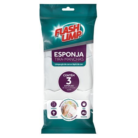 Imagem Kit 3 Esponjas Mágicas Tira-Manchas Flash Limp para Limpeza Pesada de Paredes, Pisos, Cozinhas e Calçados