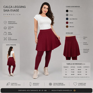Calça Legging Saia Evasê Evangelica Academia Fitness Yoga Casual Caminhada