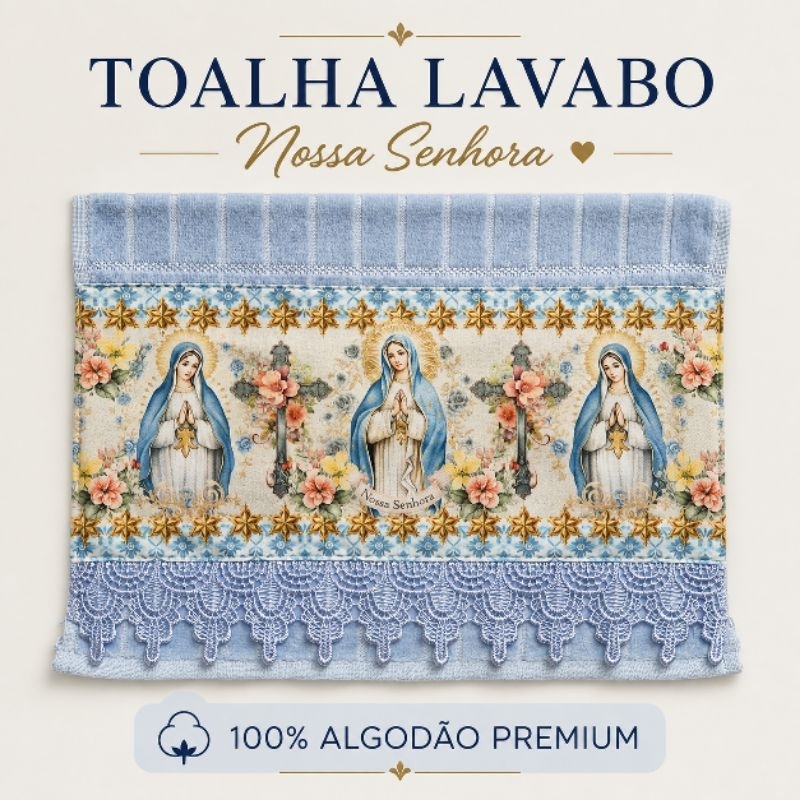 Toalha Lavabo Mão Nossa Senhora Aparecida 100% Algodão Premium Decorativa