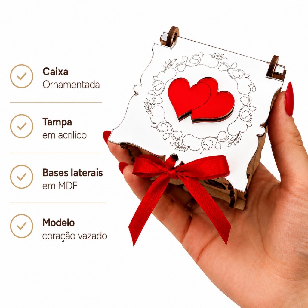 Caixinha artesanal de aliança namoro casamento personalizada de madeira + Laço