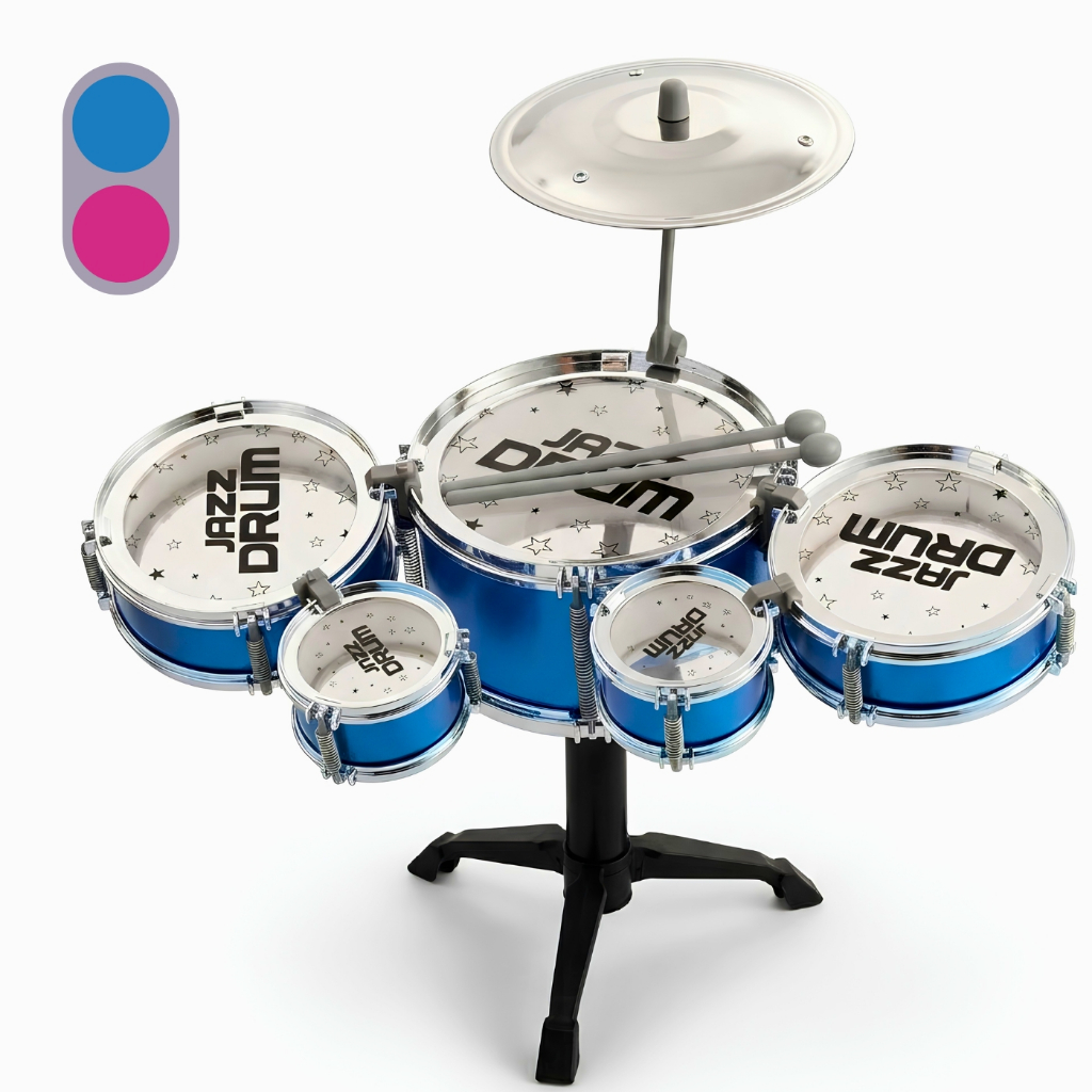 Mini Bateria Infantil brinquedo Musical 5 tambores - c/baquetas (azul e rosa) educativo kit completo