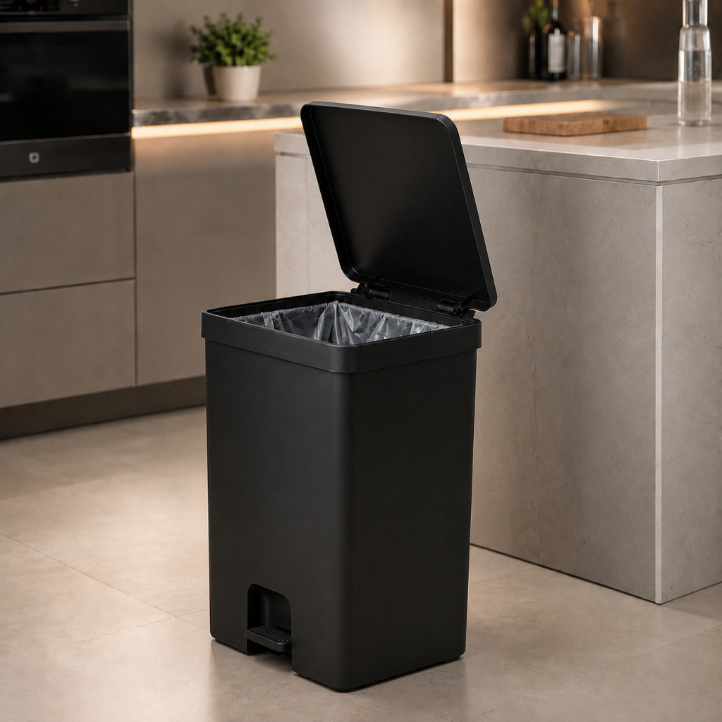 Lixeira com Pedal 30 litros premium grande e reforçada com anel de fixação preta branca chumbo