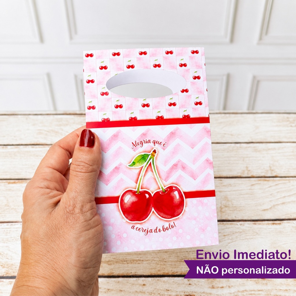30 Sacolinhas para lembrancinhas CEREJINHA | Sacolinha Surpresa Personalizada | Pronto para Montar